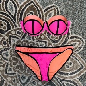 Coral Tropics Neon bandeau bikini set